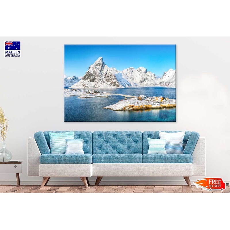 Snow Mountains & City with Bridge Scenery Photograph Print 100% Australian Made