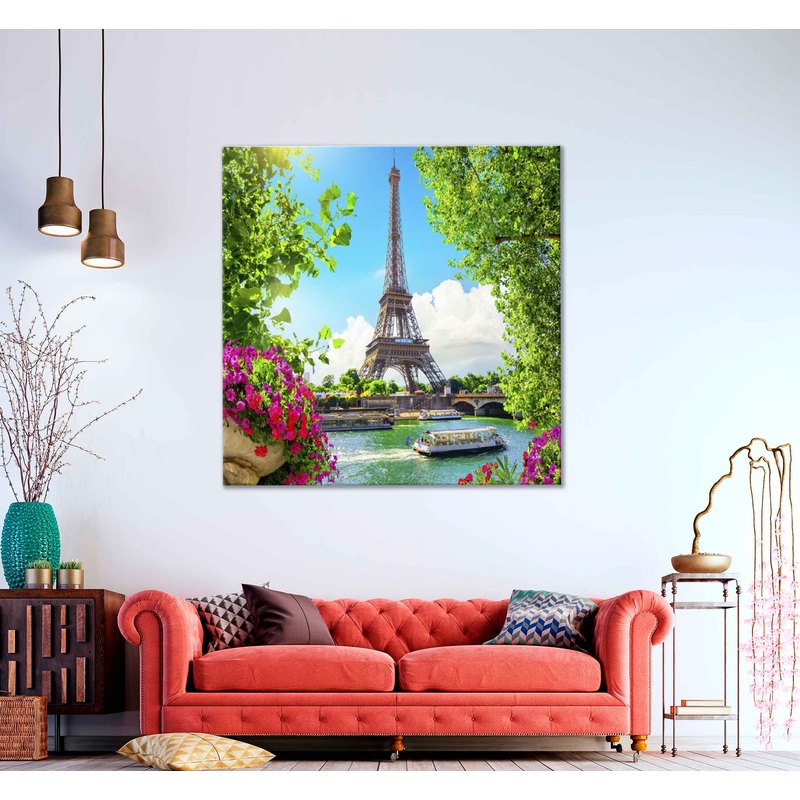 Square Canvas Boats on Lake & Eiffel Tower Photograph High Quality Print 100% Australian Made