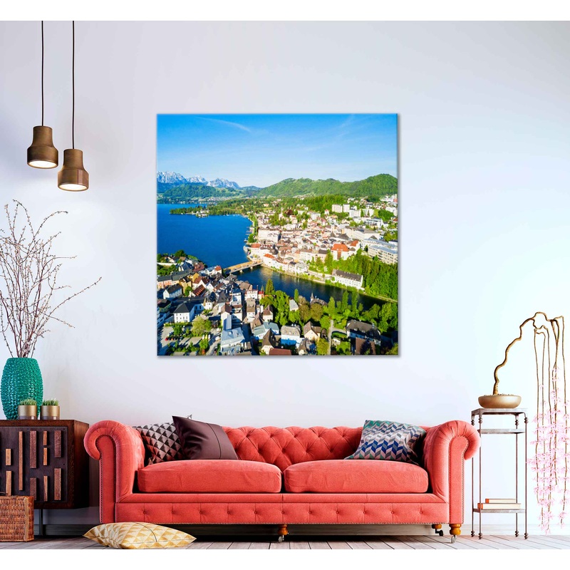 Square Canvas Gmunden Town Lakeside With Buildings High Quality Print 100% Australian Made