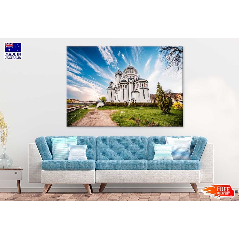 White Church with Blue Sky Scenery Photograph Print 100% Australian Made