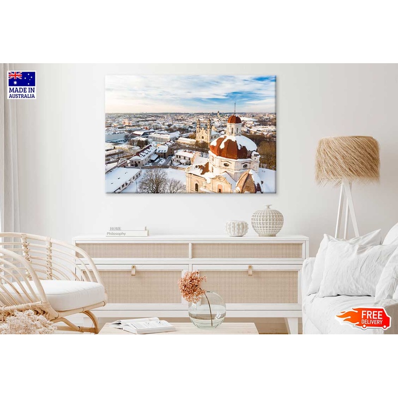 Winter City Scenery Photograph in Vilnius Lithuania Print 100% Australian Made