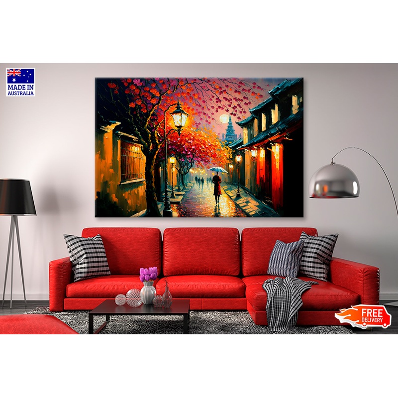 Ancient City Street In Japan During Spring Season Oil Painting Wall Art Limited Edition High Quality Print