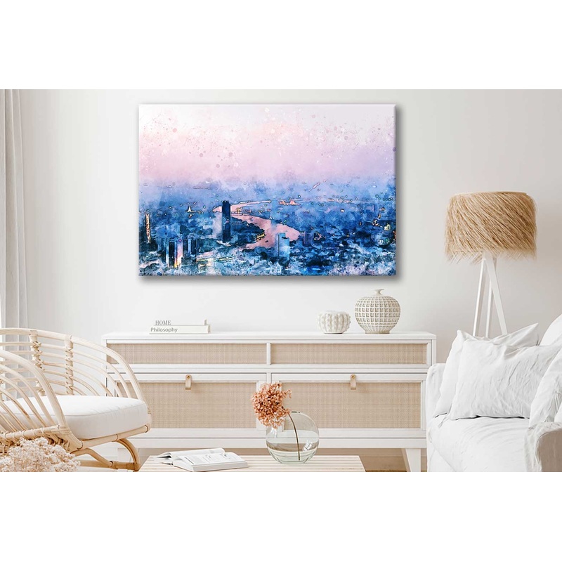 Bella Home Abstract City Watercolor Painting Print Canvas Ready to hang