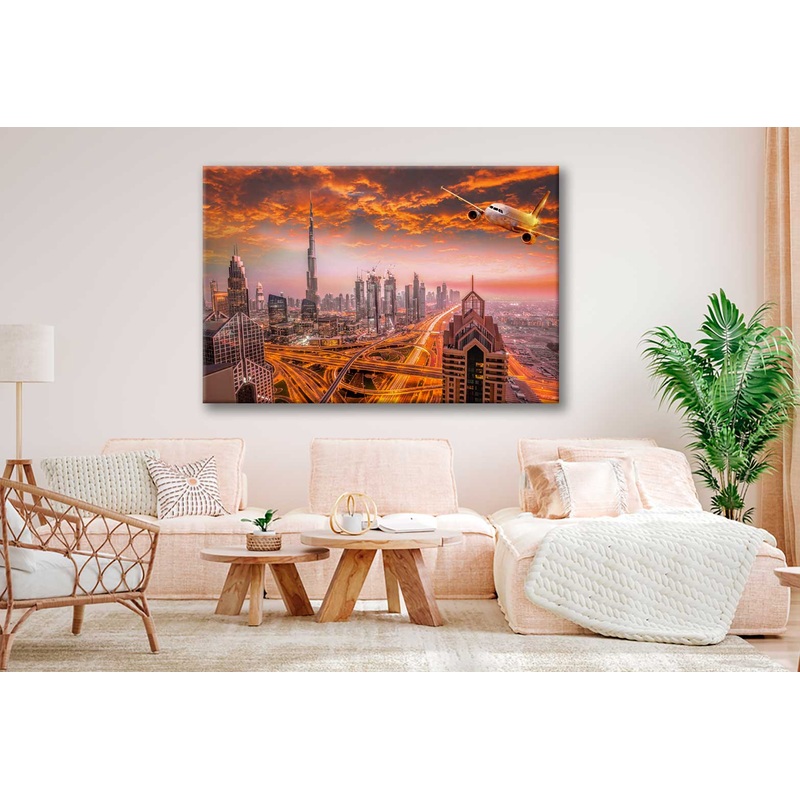 Bella Home Airplane Flying Over United Arab Emirates Print Canvas Ready to hang