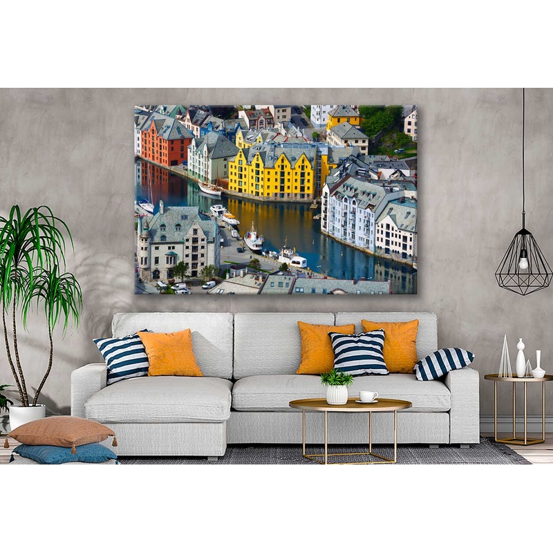 Bella Home Aksla City Sea Port View Norway Print Canvas Ready to hang