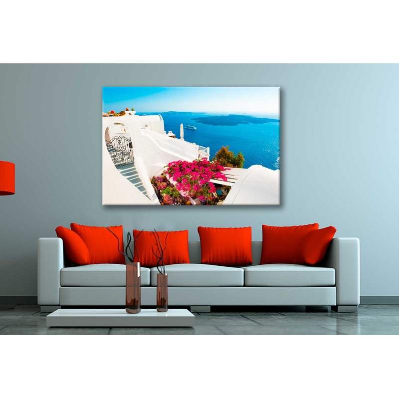 Bella Home Beautiful Terrace With Pink Flowers Print Canvas Ready to hang