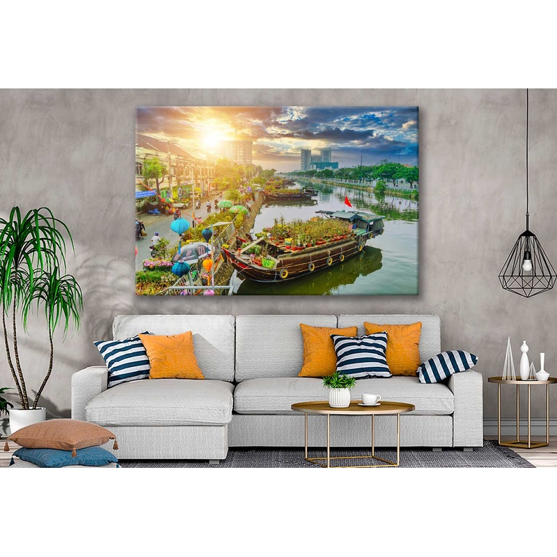Bella Home Boat on Canal Ho Chi Minh City Print Canvas Ready to hang
