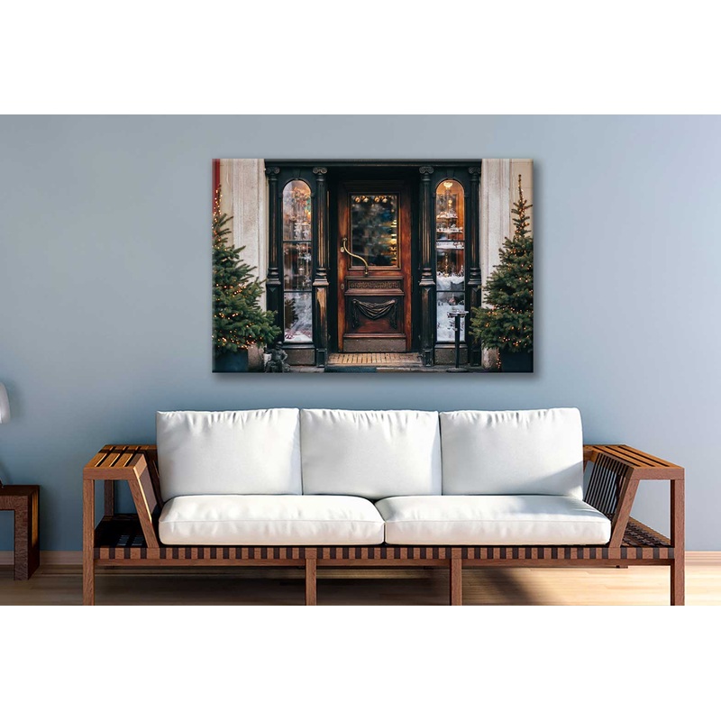 Bella Home Christmas Decorations Front Of Building Print Canvas Ready to hang