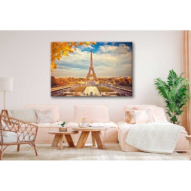 Bella Home Eiffel Tower Autumn Sunny Evening Print Canvas Ready to hang