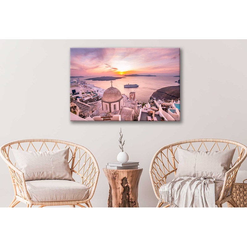 Bella Home Evening View of Santorini Island Print Canvas Ready to hang
