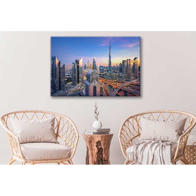 Bella Home Skyscrapers at Sunset View Dubai Print Canvas Ready to hang