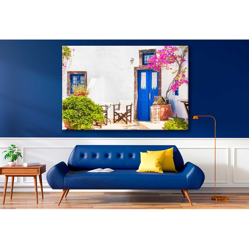 Bella Home White Blue Door Architecture View Print Canvas Ready to hang