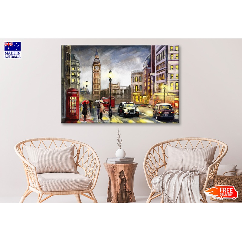 Big Ben Street View London Watercolor Painting Wall Art Limited Edition High Quality Print