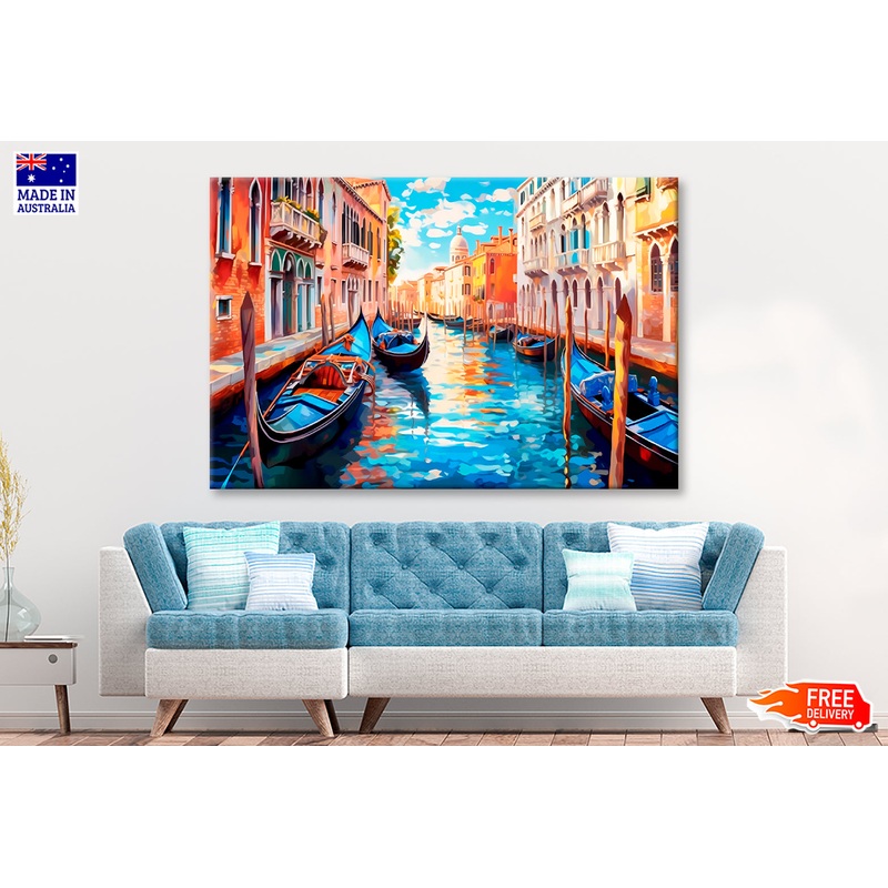 Boats With City Of Venice Paint Limited Edition High Quality Print