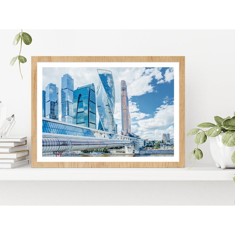 Mirror Skyscrapers In Moscow City Glass Framed Wall Art, Ready to Hang Quality Print