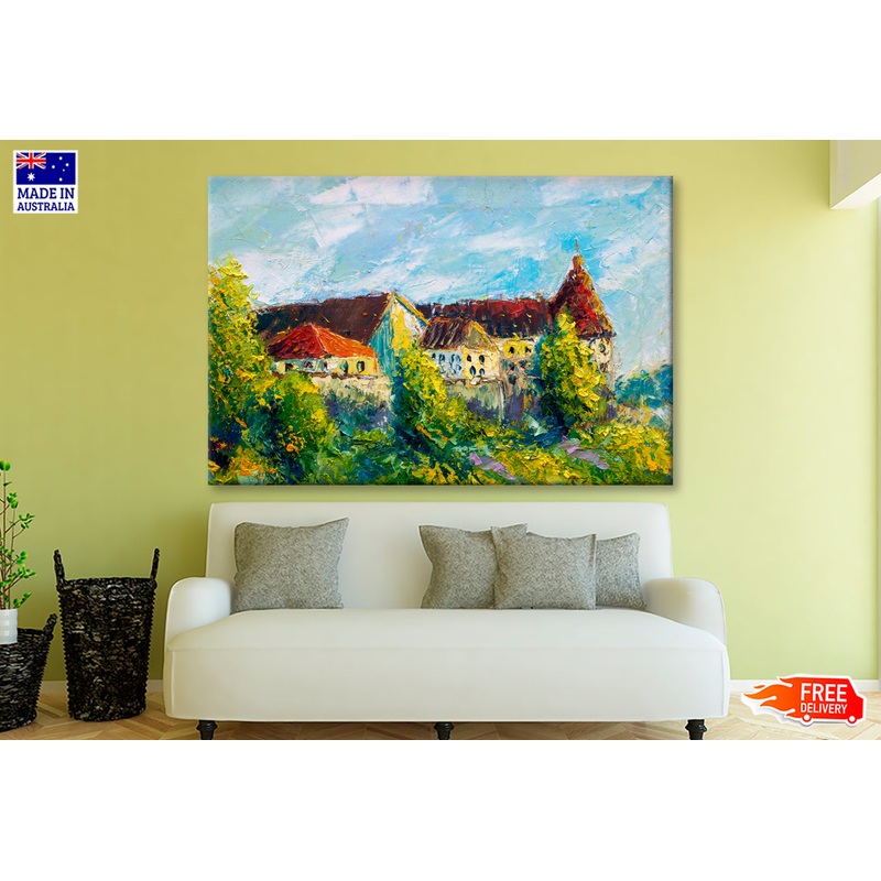 Old Big Castle With Red Roofs & Towers Oil Painting Wall Art Limited Edition High Quality Print