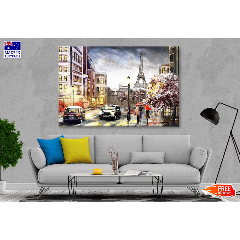 Paris Street Eiffel Tower & People Watercolor Painting Wall Art Limited Edition High Quality Print