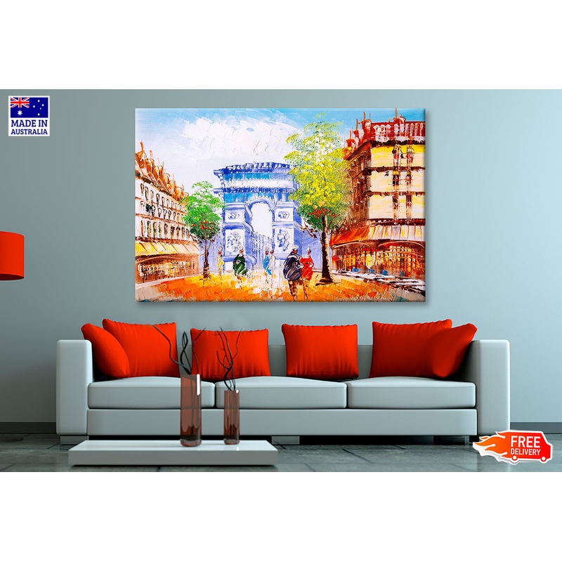 People Walking in Arc de Trompe Paris Oil Painting Wall Art Limited Edition High Quality Print