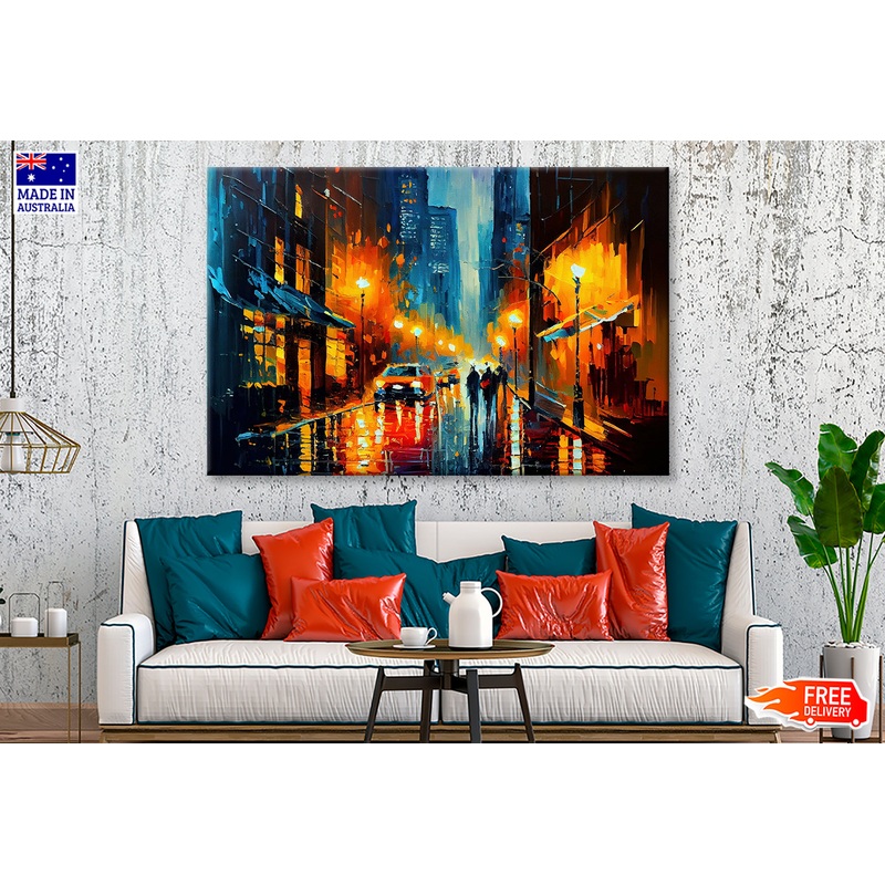 People Walking in City Street Night Oil Painting Wall Art Limited Edition High Quality Print