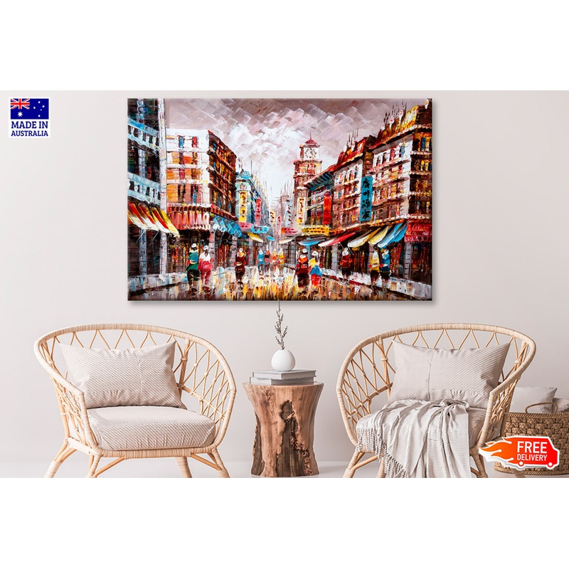 People Walking in Street of Hong Kong Oil Painting Wall Art Limited Edition High Quality Print