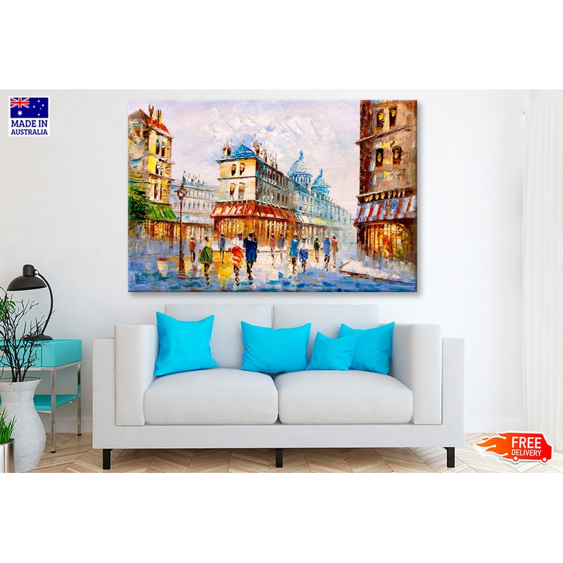 People Walking in Street of Paris Oil Painting Wall Art Limited Edition High Quality Print