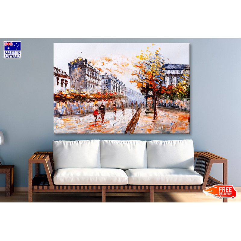 People Walking in Street of Paris Watercolor Painting Wall Art Limited Edition High Quality Print