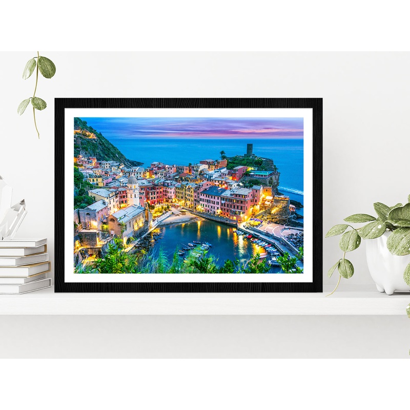Picturesque Town Of Vernazza  Glass Framed Wall Art, Ready to Hang Quality Print