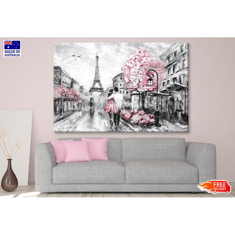 Romantic Paris Street Eiffel Tower & Flower Trees Wall Art Limited Edition High Quality Print