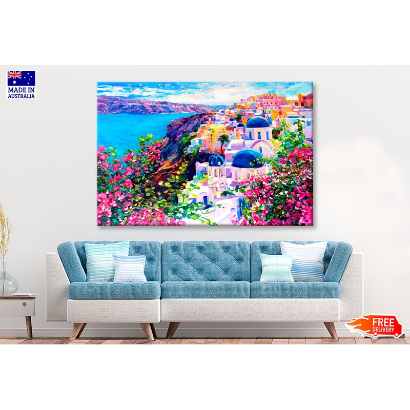 Santorini Seascape Oil Painting Wall Art Limited Edition High Quality Print