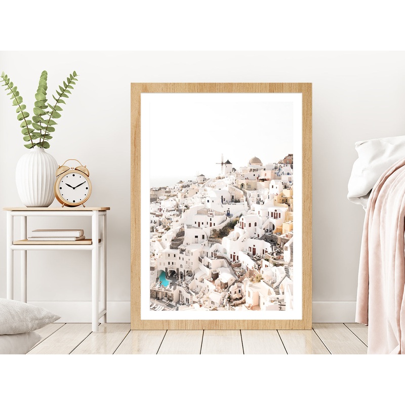 Sentorino Faded Houses View Photograph Glass Framed Wall Art, Ready to Hang Quality Print