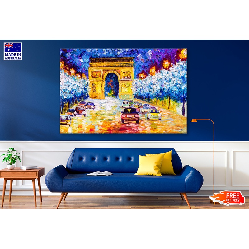 Street View of Arc de Trompe Paris Oil Painting Wall Art Limited Edition High Quality Print