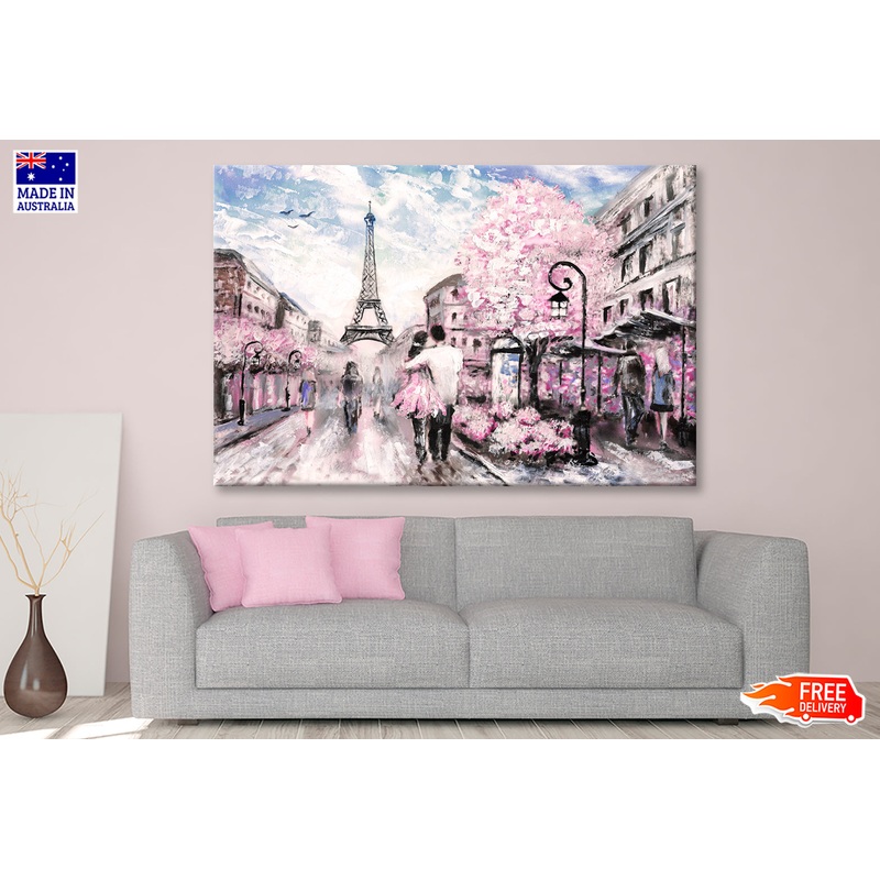 Street View Of Paris With Eiffel Tower Oil Painting Wall Art Limited Edition High Quality Print