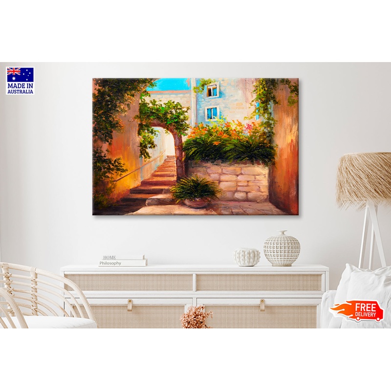 Summer Street, Blooming Flowers Oil Painting Limited Edition High Quality Print