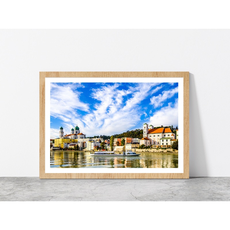 Town Of Bavarian Village Passau  Glass Framed Wall Art, Ready to Hang Quality Print