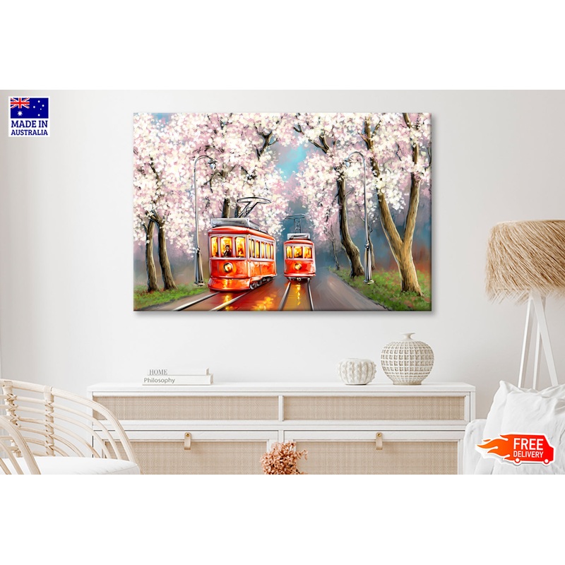 Tram Spring Oil Painting Wall Art Limited Edition High Quality Print