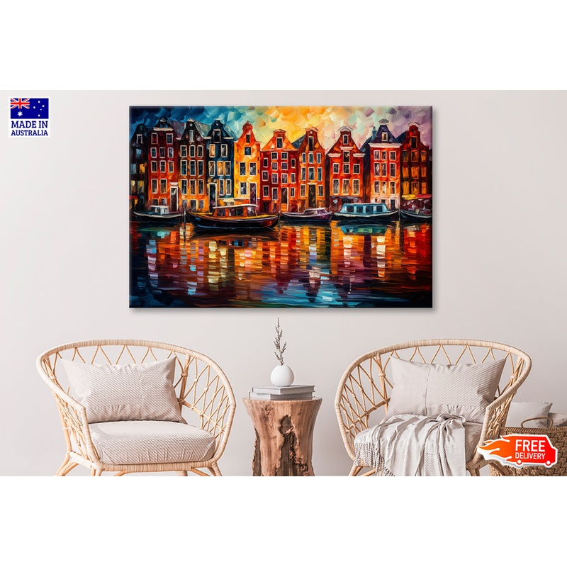 Amsterdam Boats Canals & Houses Oil Painting Wall Art Limited Edition High Quality Print