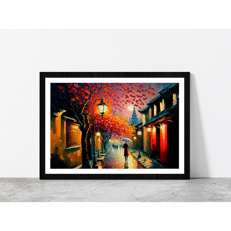 Ancient City Street In Japan During Spring Season Glass Framed Wall Art, Ready to Hang Quality Print