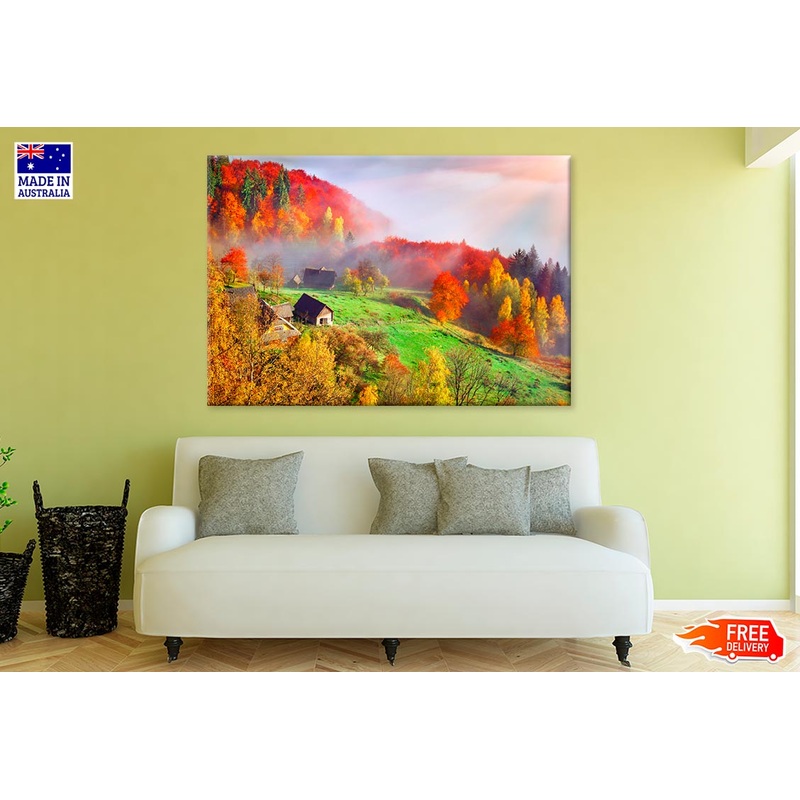Autumn Landscape Mountain Village Print 100% Australian Made