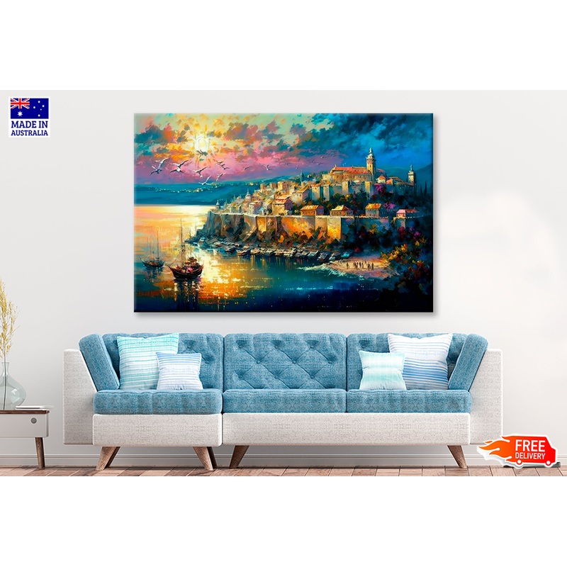 Big Old City Illustration Oil Painting Wall Art Limited Edition High Quality Print