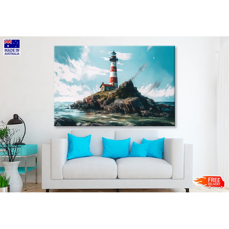 Lighthouse On The Coast Oil Painting Wall Art Limited Edition High Quality Print