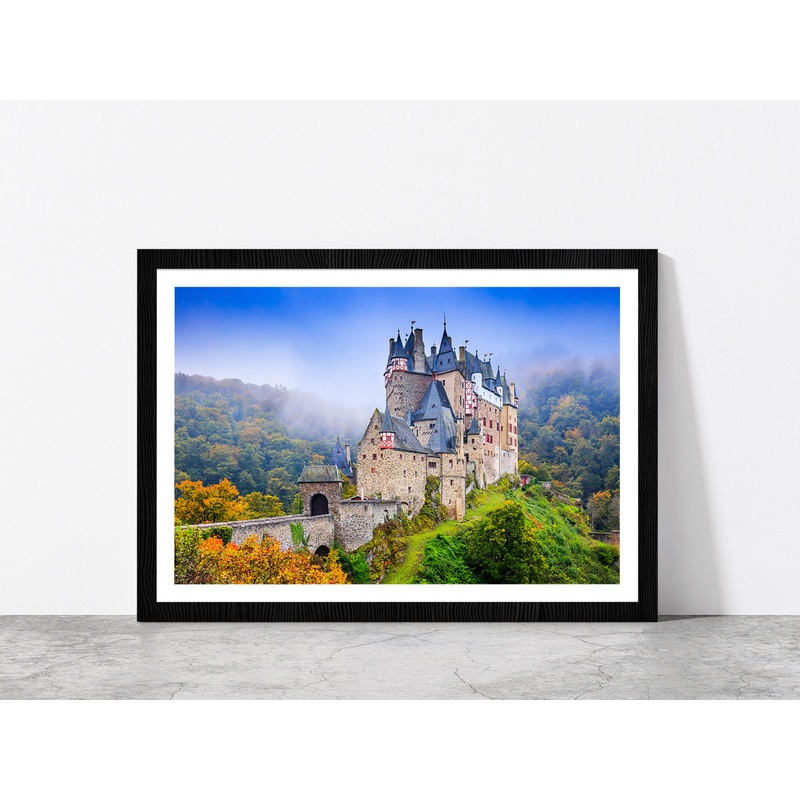 Medieval Castle On The Hills Glass Framed Wall Art, Ready to Hang Quality Print