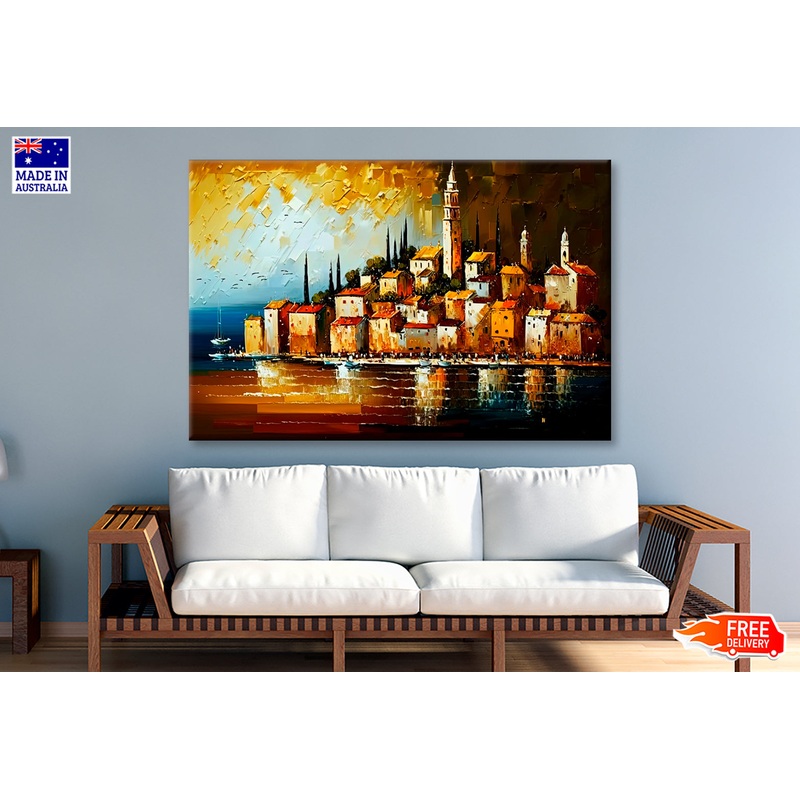 Mediterranean Coastal City Oil Painting Wall Art Limited Edition High Quality Print