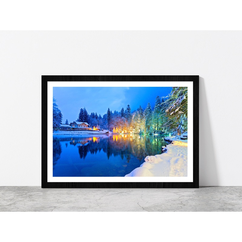 Mountain Lake In The Swiss Alps Glass Framed Wall Art, Ready to Hang Quality Print