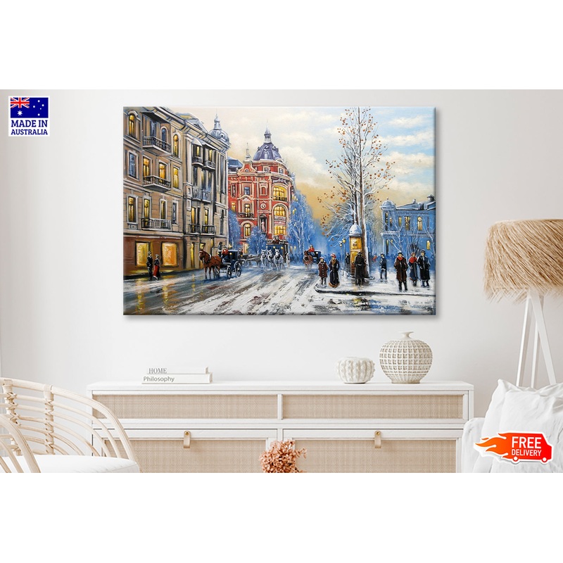 Old City Street in Winter Oil Painting Wall Art Limited Edition High Quality Print