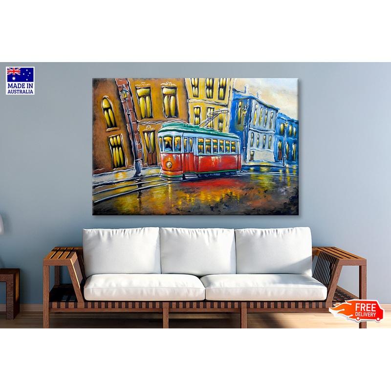 Old Tram City Oil Painting Wall Art Limited Edition High Quality Print
