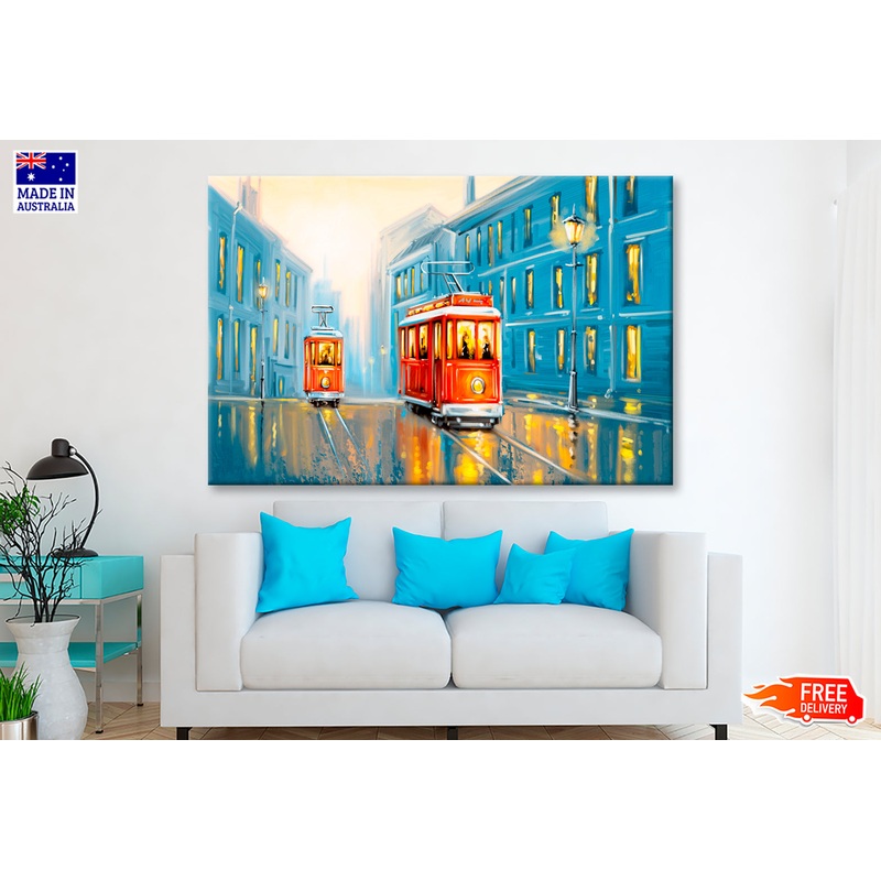 Old Tram In Old City Oil Painting Wall Art Limited Edition High Quality Print