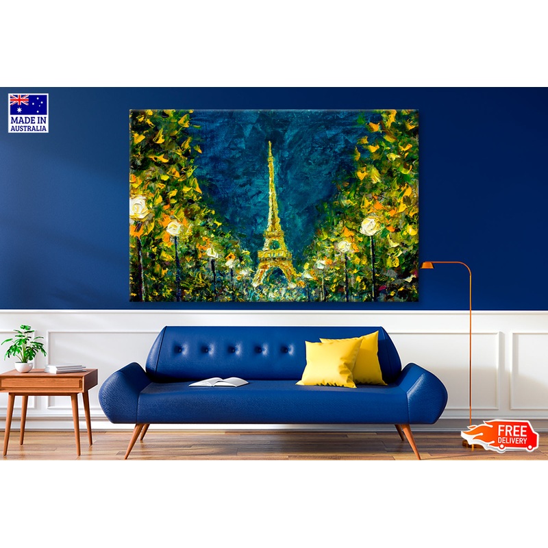Paris, France, Night Eiffel Tower Oil Painting Wall Art Limited Edition High Quality Print