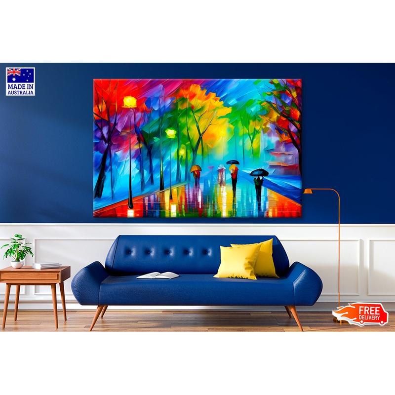 Regentag Mit Regenschirmen In Bunten Farben Oil Painting Wall Art Limited Edition High Quality Print