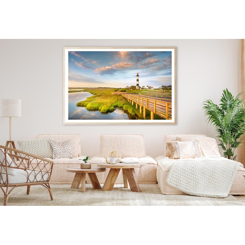 Sunrise Bodie Island Lighthouse With Cloudy Blue Sky Home Decor Premium Quality Poster Print Choose Your Sizes
