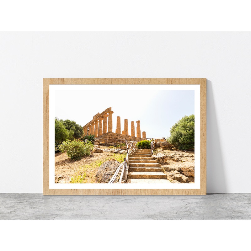 The Temple of Juno In Italy Glass Framed Wall Art, Ready to Hang Quality Print